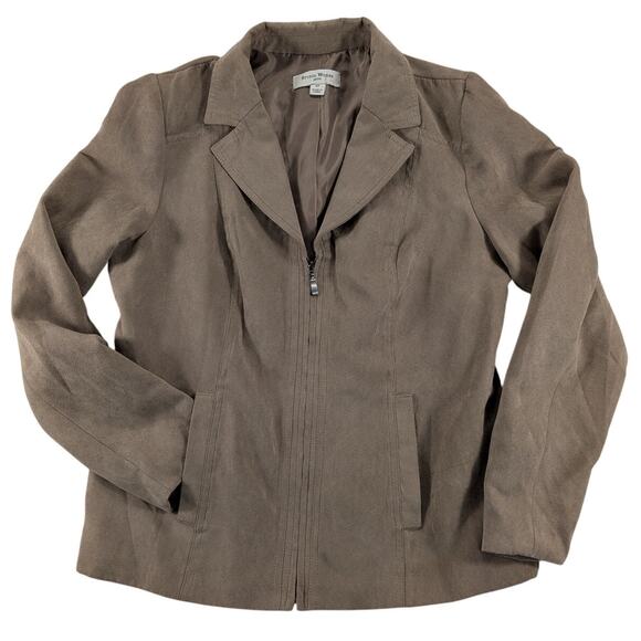 Studio Works Jacket Women's 4p Faux Suede Beige Riding Zip Lined Pockets Classic - Picture 2 of 12
